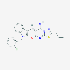 molecular formula C24H20ClN5OS B295845 6-{[1-(2-chlorobenzyl)-1H-indol-3-yl]methylene}-5-imino-2-propyl-5,6-dihydro-7H-[1,3,4]thiadiazolo[3,2-a]pyrimidin-7-one 
