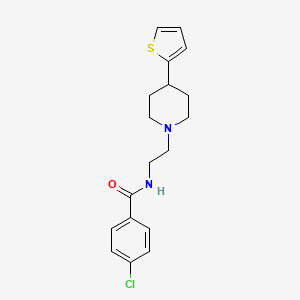 molecular formula C18H21ClN2OS B2958451 4-chloro-N-(2-(4-(thiophen-2-yl)piperidin-1-yl)ethyl)benzamide CAS No. 1448129-62-1