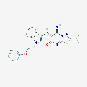 molecular formula C25H23N5O2S B295846 5-imino-2-isopropyl-6-{[1-(2-phenoxyethyl)-1H-indol-3-yl]methylene}-5,6-dihydro-7H-[1,3,4]thiadiazolo[3,2-a]pyrimidin-7-one 