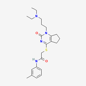 molecular formula C23H32N4O2S B2958464 2-((1-(3-(diethylamino)propyl)-2-oxo-2,5,6,7-tetrahydro-1H-cyclopenta[d]pyrimidin-4-yl)thio)-N-(m-tolyl)acetamide CAS No. 898434-81-6