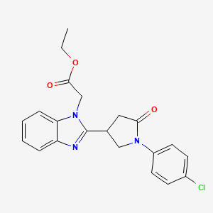 molecular formula C21H20ClN3O3 B2958466 ethyl {2-[1-(4-chlorophenyl)-5-oxopyrrolidin-3-yl]-1H-benzimidazol-1-yl}acetate CAS No. 890643-49-9