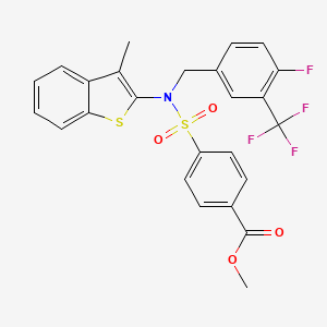 molecular formula C25H19F4NO4S2 B2958481 Methyl 4-({[4-fluoro-3-(trifluoromethyl)phenyl]methyl}(3-methyl-1-benzothiophen-2-yl)sulfamoyl)benzoate CAS No. 1104623-15-5