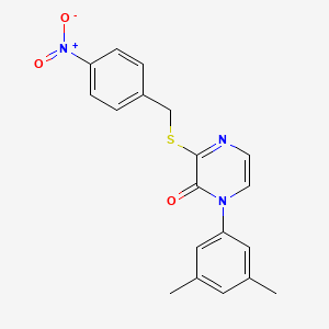 molecular formula C19H17N3O3S B2958482 1-(3,5-二甲苯基)-3-((4-硝基苄基)硫代)吡嗪-2(1H)-酮 CAS No. 946215-02-7