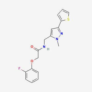 2-(2-Fluorophenoxy)-N-[(2-methyl-5-thiophen-2-ylpyrazol-3-yl)methyl]acetamide