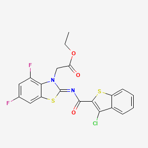molecular formula C20H13ClF2N2O3S2 B2958485 (Z)-ethyl 2-(2-((3-chlorobenzo[b]thiophene-2-carbonyl)imino)-4,6-difluorobenzo[d]thiazol-3(2H)-yl)acetate CAS No. 1006283-72-2