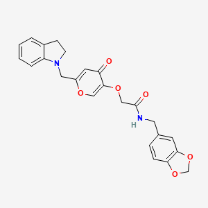 molecular formula C24H22N2O6 B2958490 N-(benzo[d][1,3]dioxol-5-ylmethyl)-2-((6-(indolin-1-ylmethyl)-4-oxo-4H-pyran-3-yl)oxy)acetamide CAS No. 898456-61-6