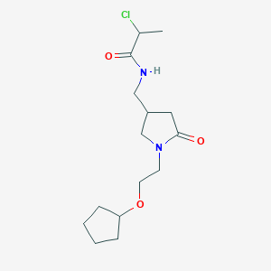 molecular formula C15H25ClN2O3 B2958491 2-Chloro-N-[[1-(2-cyclopentyloxyethyl)-5-oxopyrrolidin-3-yl]methyl]propanamide CAS No. 2411297-25-9