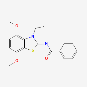 molecular formula C18H18N2O3S B2958518 N-(3-ethyl-4,7-dimethoxy-1,3-benzothiazol-2-ylidene)benzamide CAS No. 1322229-58-2