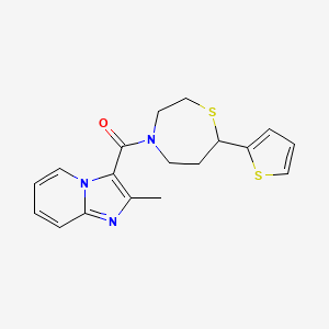 molecular formula C18H19N3OS2 B2958523 (2-Methylimidazo[1,2-a]pyridin-3-yl)(7-(thiophen-2-yl)-1,4-thiazepan-4-yl)methanone CAS No. 1706054-59-2