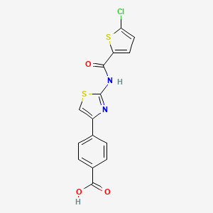 molecular formula C15H9ClN2O3S2 B2958530 4-(2-(5-Chlorothiophene-2-carboxamido)thiazol-4-yl)benzoic acid CAS No. 941947-18-8