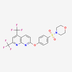 molecular formula C20H15F6N3O4S B2958551 7-[4-(Morpholinosulfonyl)phenoxy]-2,4-bis(trifluoromethyl)[1,8]naphthyridine CAS No. 338412-25-2