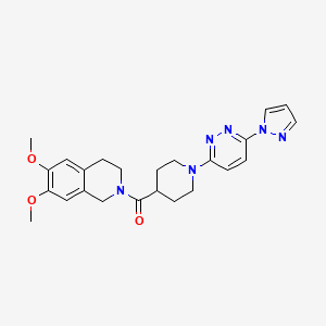 molecular formula C24H28N6O3 B2958569 (1-(6-(1H-pyrazol-1-yl)pyridazin-3-yl)piperidin-4-yl)(6,7-dimethoxy-3,4-dihydroisoquinolin-2(1H)-yl)methanone CAS No. 1286703-69-2