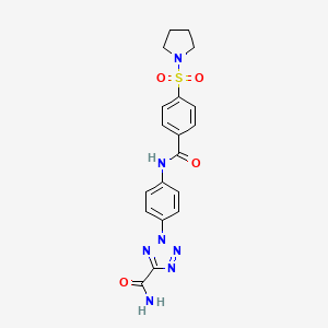 molecular formula C19H19N7O4S B2958570 2-(4-(4-(吡咯烷-1-磺酰基)苯甲酰氨基)苯基)-2H-四唑-5-甲酰胺 CAS No. 1421584-15-7