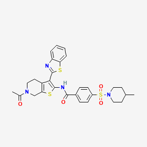 molecular formula C29H30N4O4S3 B2958572 N-(6-acetyl-3-(benzo[d]thiazol-2-yl)-4,5,6,7-tetrahydrothieno[2,3-c]pyridin-2-yl)-4-((4-methylpiperidin-1-yl)sulfonyl)benzamide CAS No. 449770-35-8