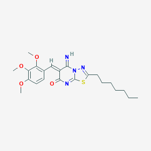molecular formula C22H28N4O4S B295858 2-heptyl-5-imino-6-(2,3,4-trimethoxybenzylidene)-5,6-dihydro-7H-[1,3,4]thiadiazolo[3,2-a]pyrimidin-7-one 