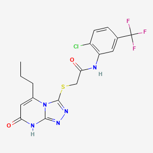 molecular formula C17H15ClF3N5O2S B2958582 N-(2-chloro-5-(trifluoromethyl)phenyl)-2-((7-oxo-5-propyl-7,8-dihydro-[1,2,4]triazolo[4,3-a]pyrimidin-3-yl)thio)acetamide CAS No. 895006-25-4