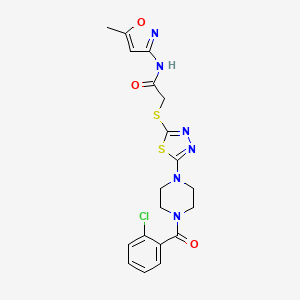 molecular formula C19H19ClN6O3S2 B2958589 2-((5-(4-(2-chlorobenzoyl)piperazin-1-yl)-1,3,4-thiadiazol-2-yl)thio)-N-(5-methylisoxazol-3-yl)acetamide CAS No. 1170206-26-4
