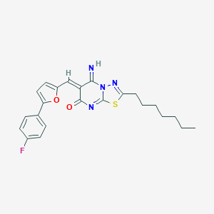 molecular formula C23H23FN4O2S B295859 (6Z)-6-{[5-(4-fluorophenyl)furan-2-yl]methylidene}-2-heptyl-5-imino-5,6-dihydro-7H-[1,3,4]thiadiazolo[3,2-a]pyrimidin-7-one 