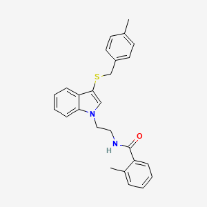2-methyl-N-[2-[3-[(4-methylphenyl)methylsulfanyl]indol-1-yl]ethyl]benzamide