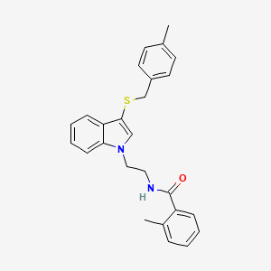 molecular formula C26H26N2OS B2958590 2-methyl-N-[2-(3-{[(4-methylphenyl)methyl]sulfanyl}-1H-indol-1-yl)ethyl]benzamide CAS No. 532970-06-2