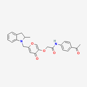 N-(4-acetylphenyl)-2-((6-((2-methylindolin-1-yl)methyl)-4-oxo-4H-pyran-3-yl)oxy)acetamide