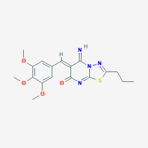 molecular formula C18H20N4O4S B295861 5-imino-2-propyl-6-(3,4,5-trimethoxybenzylidene)-5,6-dihydro-7H-[1,3,4]thiadiazolo[3,2-a]pyrimidin-7-one 