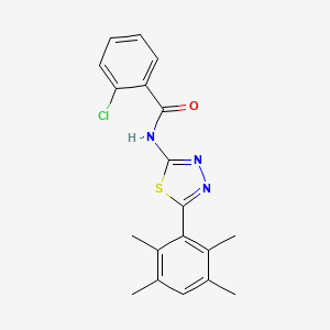 molecular formula C19H18ClN3OS B2958612 2-chloro-N-[5-(2,3,5,6-tetramethylphenyl)-1,3,4-thiadiazol-2-yl]benzamide CAS No. 391226-45-2