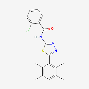 molecular formula C19H18ClN3OS B2958612 2-氯-N-[5-(2,3,5,6-四甲基苯基)-1,3,4-噻二唑-2-基]苯甲酰胺 CAS No. 391226-45-2