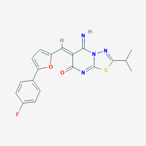molecular formula C19H15FN4O2S B295862 6-{[5-(4-fluorophenyl)-2-furyl]methylene}-5-imino-2-isopropyl-5,6-dihydro-7H-[1,3,4]thiadiazolo[3,2-a]pyrimidin-7-one 