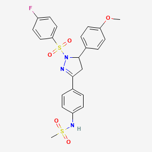 molecular formula C23H22FN3O5S2 B2958629 N-(4-(1-((4-fluorophenyl)sulfonyl)-5-(4-methoxyphenyl)-4,5-dihydro-1H-pyrazol-3-yl)phenyl)methanesulfonamide CAS No. 851780-92-2