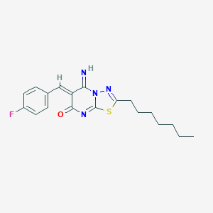 molecular formula C19H21FN4OS B295863 6-(4-fluorobenzylidene)-2-heptyl-5-imino-5,6-dihydro-7H-[1,3,4]thiadiazolo[3,2-a]pyrimidin-7-one 