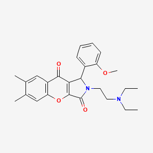 molecular formula C26H30N2O4 B2958630 2-(2-(Diethylamino)ethyl)-1-(2-methoxyphenyl)-6,7-dimethyl-1,2-dihydrochromeno[2,3-c]pyrrole-3,9-dione CAS No. 886162-44-3