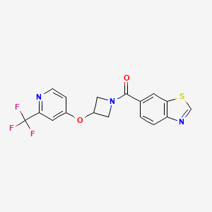 molecular formula C17H12F3N3O2S B2958639 1,3-Benzothiazol-6-yl-[3-[2-(trifluoromethyl)pyridin-4-yl]oxyazetidin-1-yl]methanone CAS No. 2415633-21-3