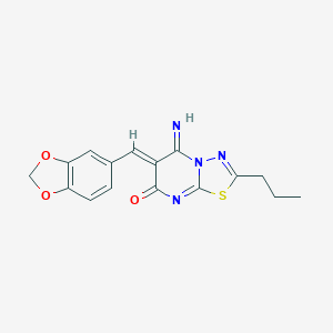 molecular formula C16H14N4O3S B295864 6-(1,3-benzodioxol-5-ylmethylene)-5-imino-2-propyl-5,6-dihydro-7H-[1,3,4]thiadiazolo[3,2-a]pyrimidin-7-one 