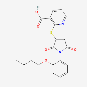 molecular formula C20H20N2O5S B2958646 2-((1-(2-Butoxyphenyl)-2,5-dioxopyrrolidin-3-yl)thio)nicotinic acid CAS No. 643746-43-4