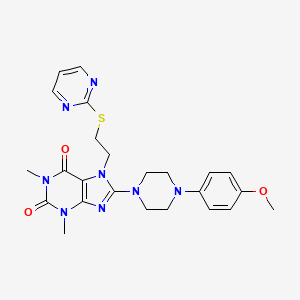 molecular formula C24H28N8O3S B2958650 8-(4-(4-methoxyphenyl)piperazin-1-yl)-1,3-dimethyl-7-(2-(pyrimidin-2-ylthio)ethyl)-1H-purine-2,6(3H,7H)-dione CAS No. 674819-11-5