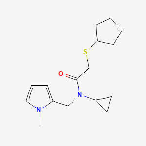 molecular formula C16H24N2OS B2958653 2-(环戊基硫基)-N-环丙基-N-((1-甲基-1H-吡咯-2-基)甲基)乙酰胺 CAS No. 1448125-11-8