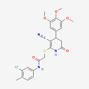 molecular formula C24H24ClN3O5S B2958669 N-(3-chloro-4-methylphenyl)-2-((3-cyano-6-oxo-4-(3,4,5-trimethoxyphenyl)-1,4,5,6-tetrahydropyridin-2-yl)thio)acetamide CAS No. 684238-15-1