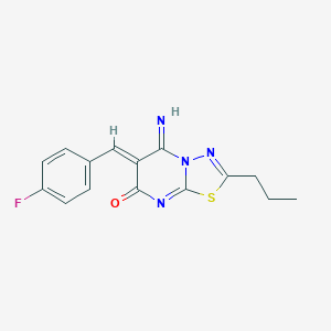 molecular formula C15H13FN4OS B295867 6-(4-fluorobenzylidene)-5-imino-2-propyl-5,6-dihydro-7H-[1,3,4]thiadiazolo[3,2-a]pyrimidin-7-one 