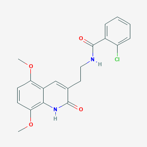 molecular formula C20H19ClN2O4 B2958678 2-chloro-N-(2-(5,8-dimethoxy-2-oxo-1,2-dihydroquinolin-3-yl)ethyl)benzamide CAS No. 851403-44-6