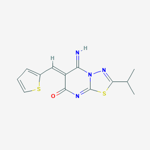 molecular formula C13H12N4OS2 B295868 (6Z)-5-imino-2-(propan-2-yl)-6-(thiophen-2-ylmethylidene)-5,6-dihydro-7H-[1,3,4]thiadiazolo[3,2-a]pyrimidin-7-one 