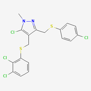 molecular formula C18H14Cl4N2S2 B2958680 (5-chloro-3-{[(4-chlorophenyl)sulfanyl]methyl}-1-methyl-1H-pyrazol-4-yl)methyl 2,3-dichlorophenyl sulfide CAS No. 318234-37-6