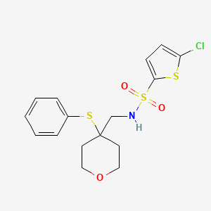 molecular formula C16H18ClNO3S3 B2958686 5-chloro-N-((4-(phenylthio)tetrahydro-2H-pyran-4-yl)methyl)thiophene-2-sulfonamide CAS No. 1797844-92-8