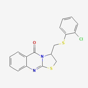 molecular formula C17H13ClN2OS2 B2958689 3-{[(2-chlorophenyl)sulfanyl]methyl}-2,3-dihydro-5H-[1,3]thiazolo[2,3-b]quinazolin-5-one CAS No. 477860-19-8