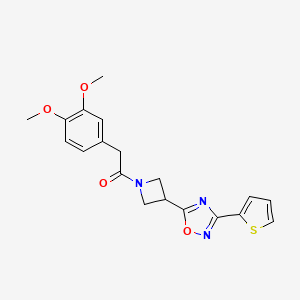 molecular formula C19H19N3O4S B2958692 2-(3,4-Dimethoxyphenyl)-1-(3-(3-(thiophen-2-yl)-1,2,4-oxadiazol-5-yl)azetidin-1-yl)ethanone CAS No. 1324662-37-4