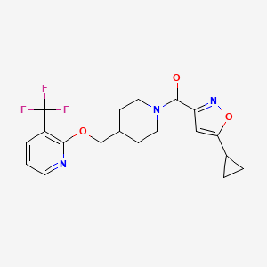 molecular formula C19H20F3N3O3 B2958694 (5-Cyclopropyl-1,2-oxazol-3-yl)-[4-[[3-(trifluoromethyl)pyridin-2-yl]oxymethyl]piperidin-1-yl]methanone CAS No. 2379983-82-9