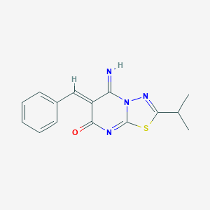 molecular formula C15H14N4OS B295870 6-benzylidene-5-imino-2-isopropyl-5,6-dihydro-7H-[1,3,4]thiadiazolo[3,2-a]pyrimidin-7-one 