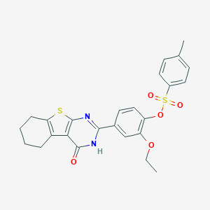 molecular formula C25H24N2O5S2 B295871 2-Ethoxy-4-(4-oxo-3,4,5,6,7,8-hexahydro[1]benzothieno[2,3-d]pyrimidin-2-yl)phenyl 4-methylbenzenesulfonate 