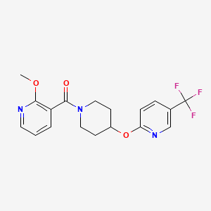 molecular formula C18H18F3N3O3 B2958714 (2-Methoxypyridin-3-yl)(4-((5-(trifluoromethyl)pyridin-2-yl)oxy)piperidin-1-yl)methanone CAS No. 1421456-79-2