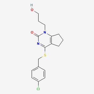 molecular formula C17H19ClN2O2S B2958715 4-((4-chlorobenzyl)thio)-1-(3-hydroxypropyl)-6,7-dihydro-1H-cyclopenta[d]pyrimidin-2(5H)-one CAS No. 899977-54-9